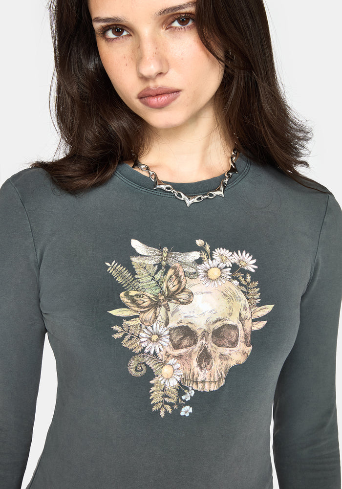 Taeyla Floral Skull Long Sleeve Baby Tee