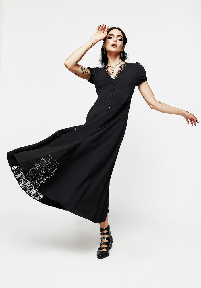 Taissa Floral Lace Button Up Midaxi Dress