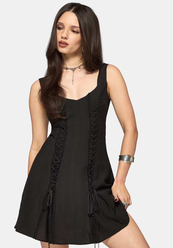 Tasmina Lace Up Front Mini Dress