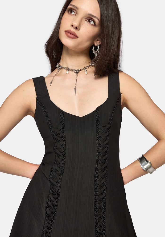 Tasmina Lace Up Front Mini Dress