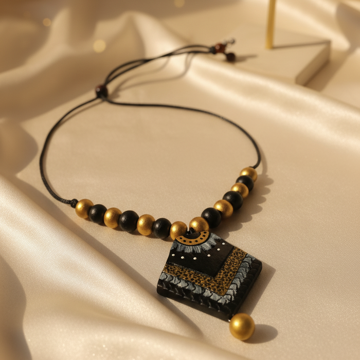 Terracotta Jewelry Necklace Set for Women – Handcrafted Clay Necklace with Earrings