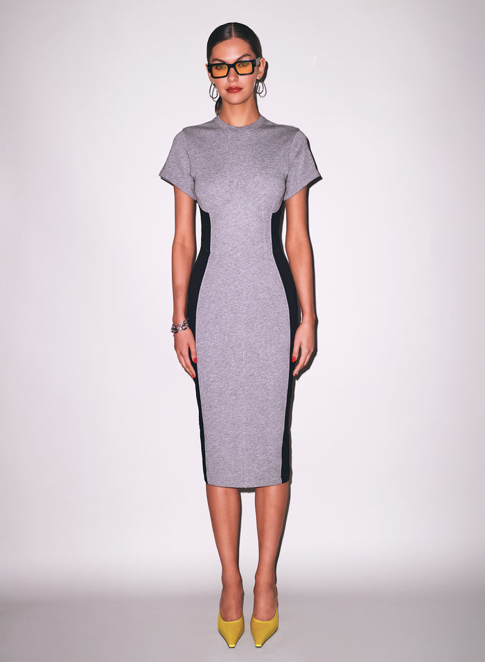 Terry Underbust Midi Dress-medium heather grey-Fleur du Mal