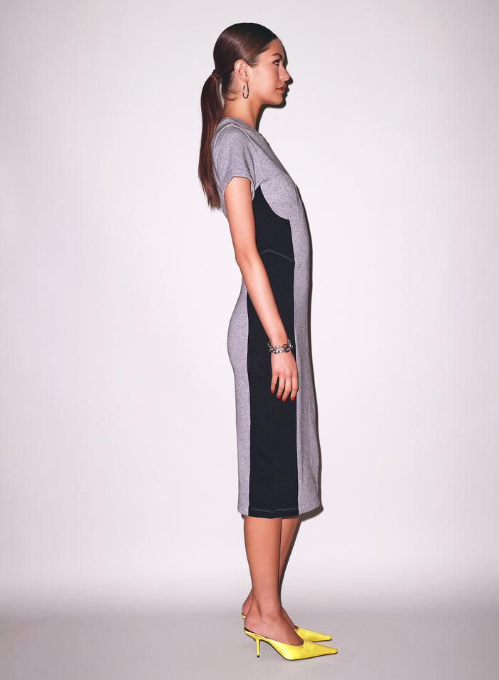 Terry Underbust Midi Dress-medium heather grey