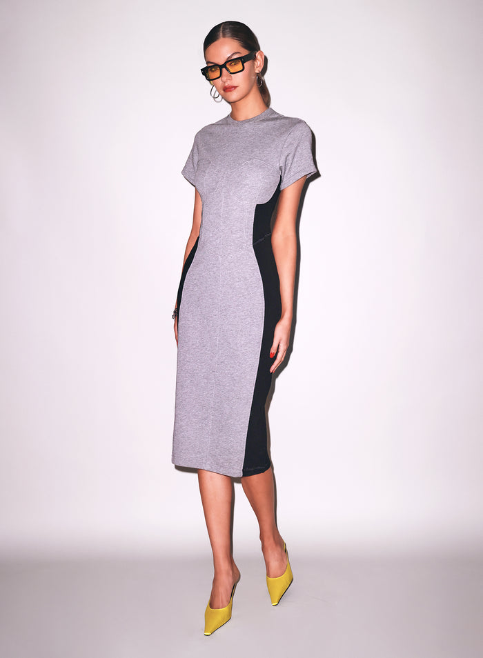 Terry Underbust Midi Dress-medium heather grey