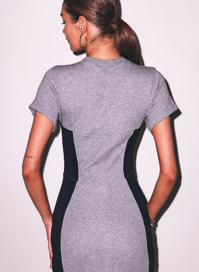 Terry Underbust Midi Dress-medium heather grey