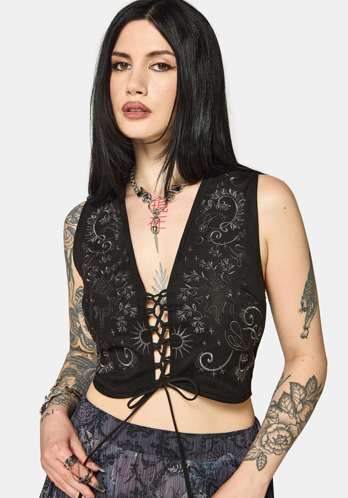 Thorn Bloom Embellished Suede Waistcoat