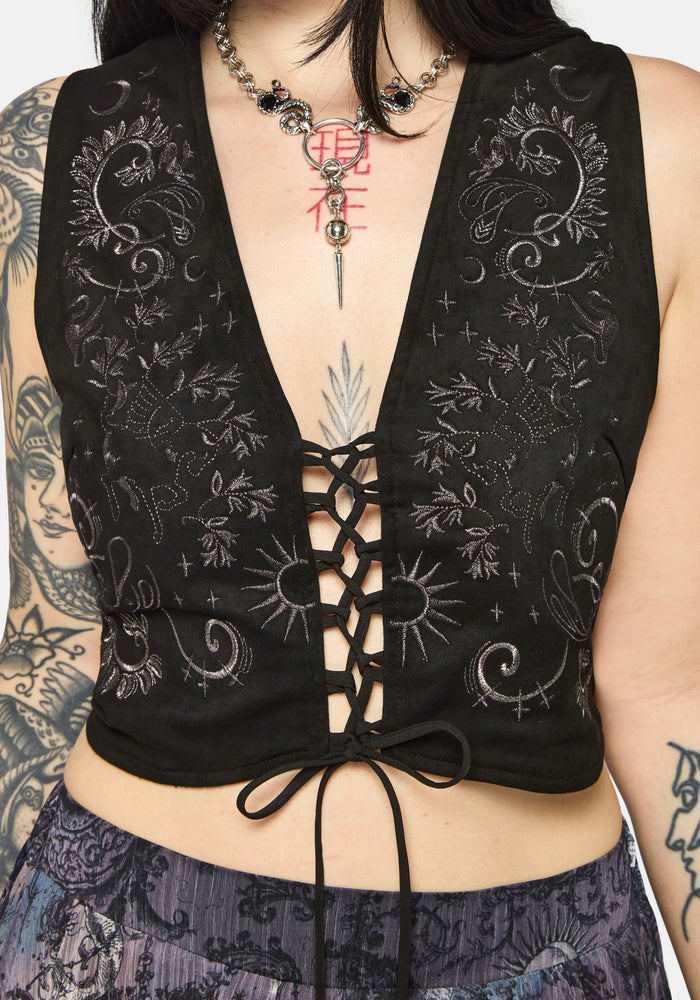Thorn Bloom Embellished Suede Waistcoat