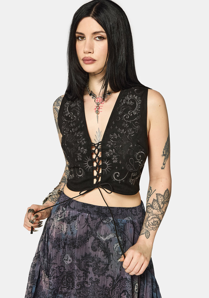 Thorn Bloom Embellished Suede Waistcoat