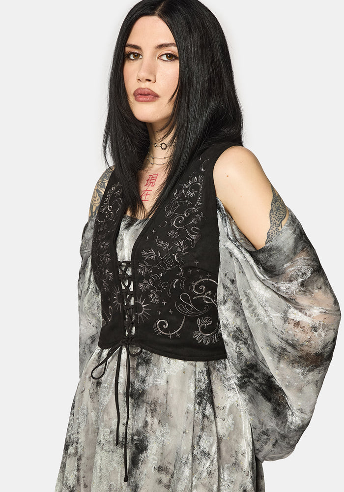 Thorn Bloom Embellished Suede Waistcoat
