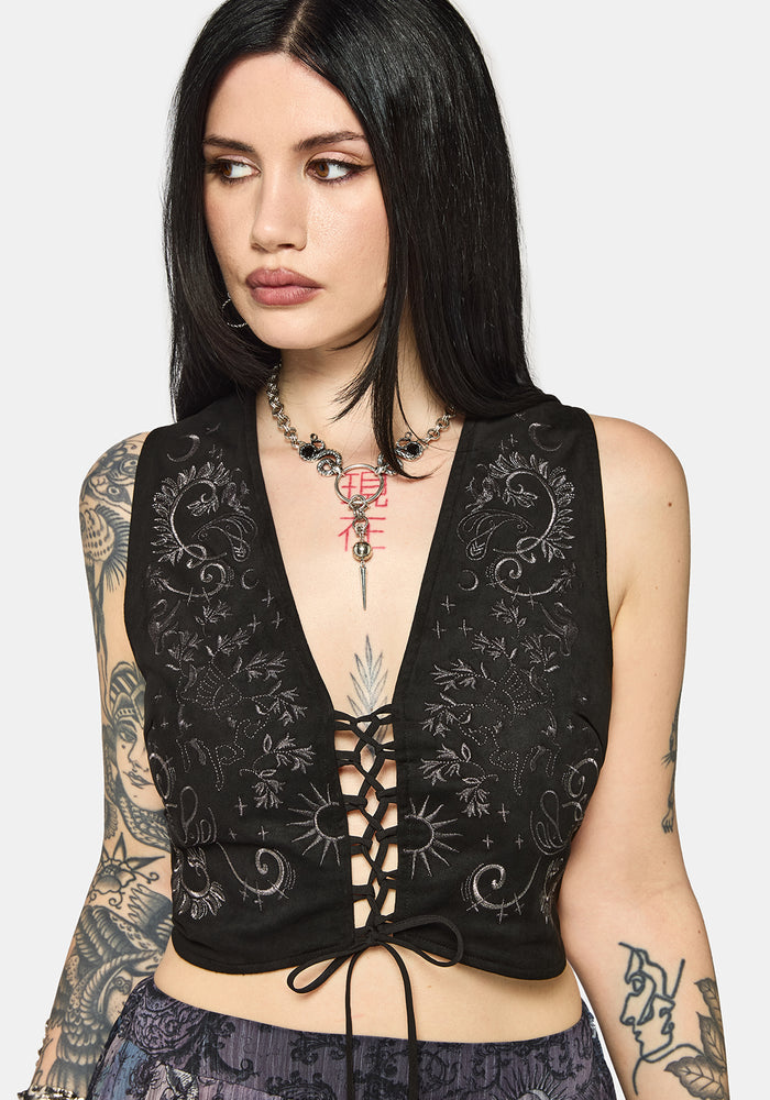 Thorn Bloom Embellished Suede Waistcoat
