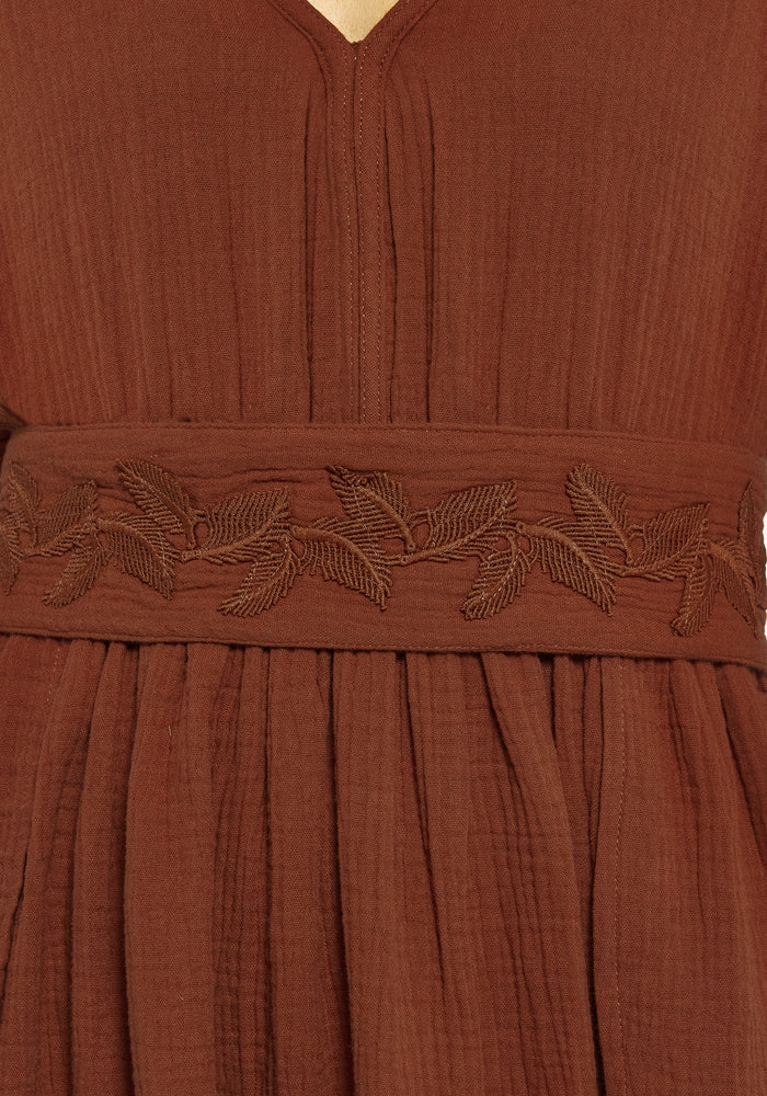 Tiana Cotton Applique Trim Midi Dress