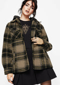 Trellis Hooded Pocket Check Shacket - Green