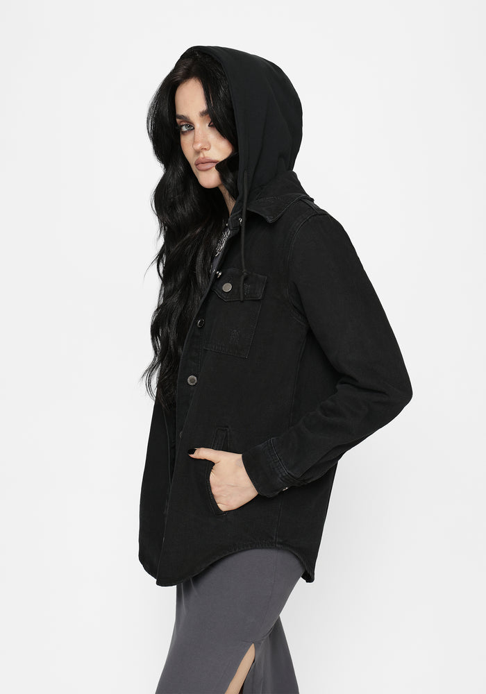 Trellis Hooded Pocket Denim Shacket