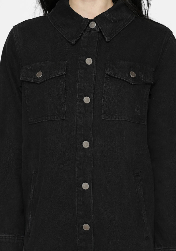 Trellis Hooded Pocket Denim Shacket