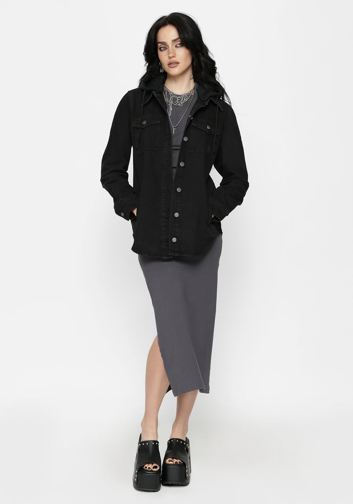 Trellis Hooded Pocket Denim Shacket