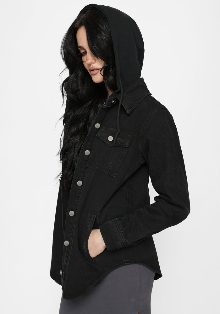 Trellis Hooded Pocket Denim Shacket