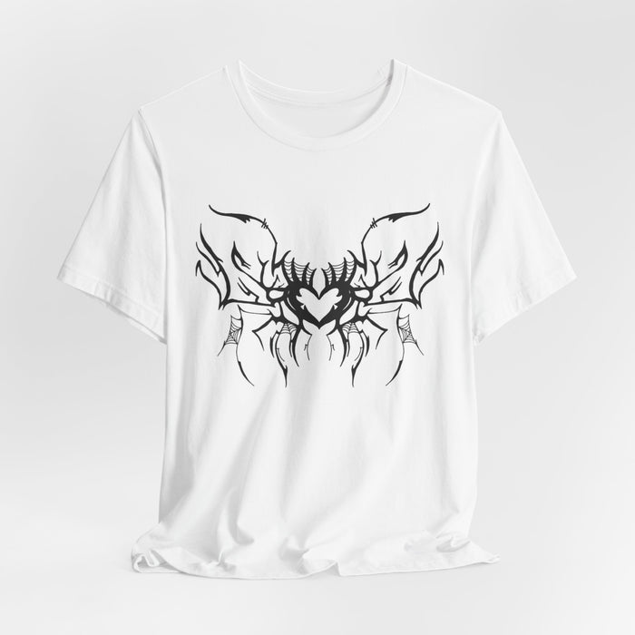 Tribal Heart Tattoo T‑Shirt — Symmetrical Black Tribal Chest Design