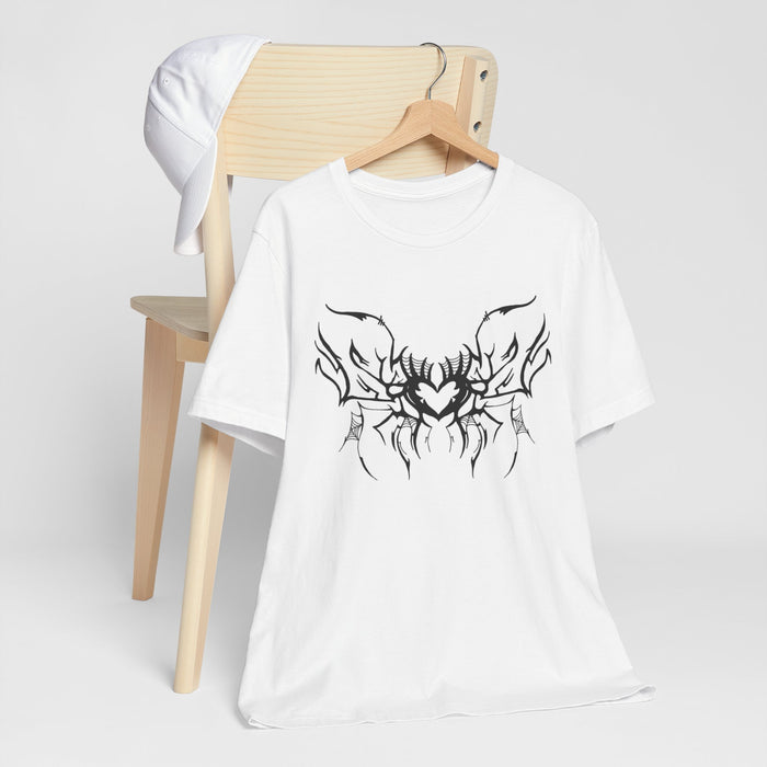 Tribal Heart Tattoo T‑Shirt — Symmetrical Black Tribal Chest Design