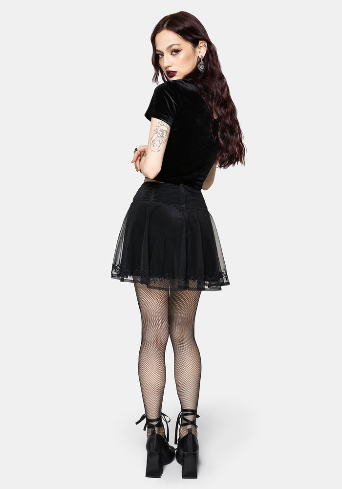 Trixie Velvet Fishnet Embroidered Mini Skirt US 2