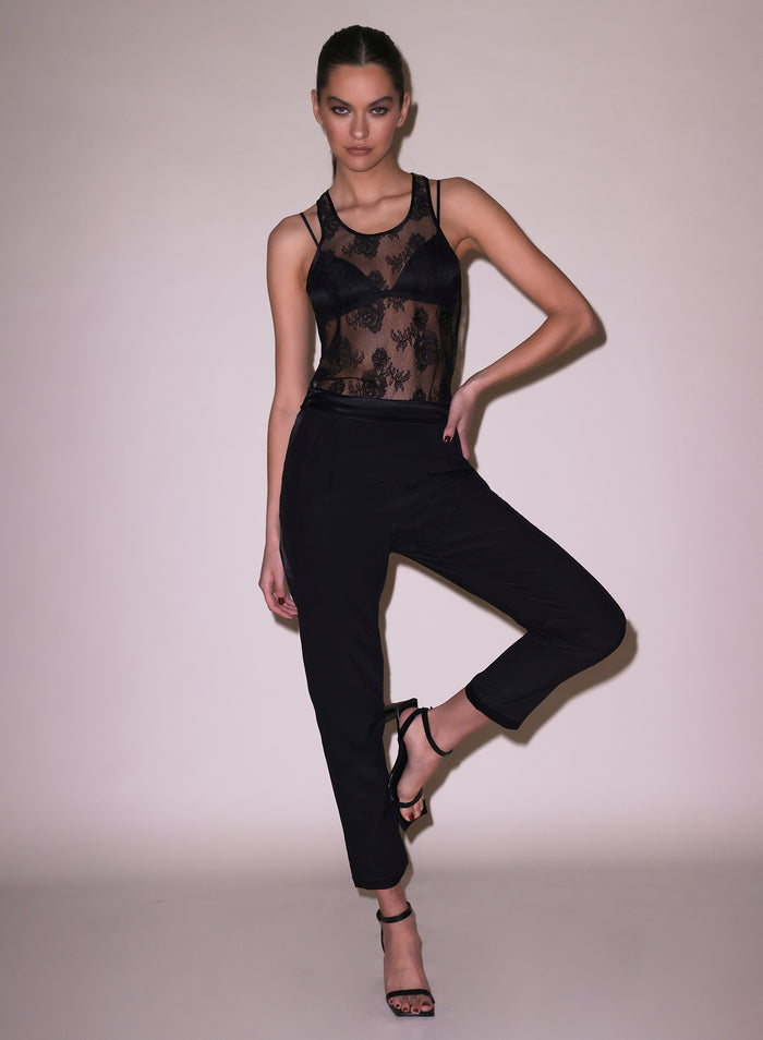 Unisex Bouquet Lace Tank-black