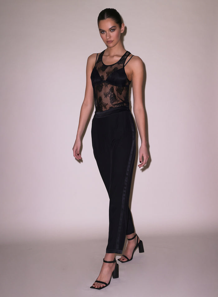 Unisex Bouquet Lace Tank-black