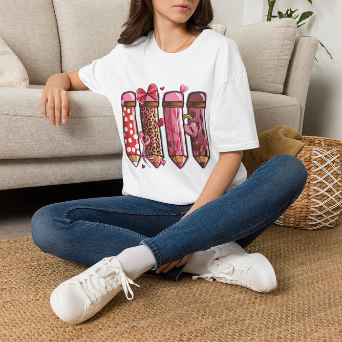 Valentine Lipstick Pattern T-Shirt — Cute Lipstick Hearts Graphic Tee