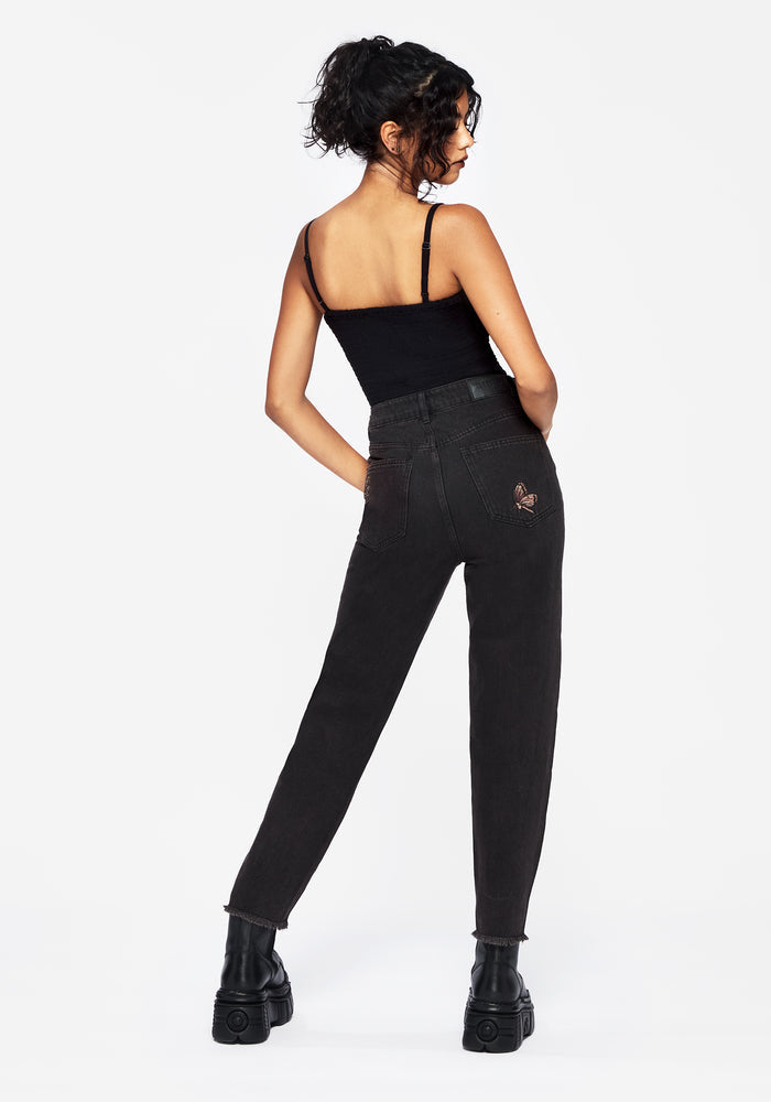 Valeria Floral Moth Embroidered Mom Jeans
