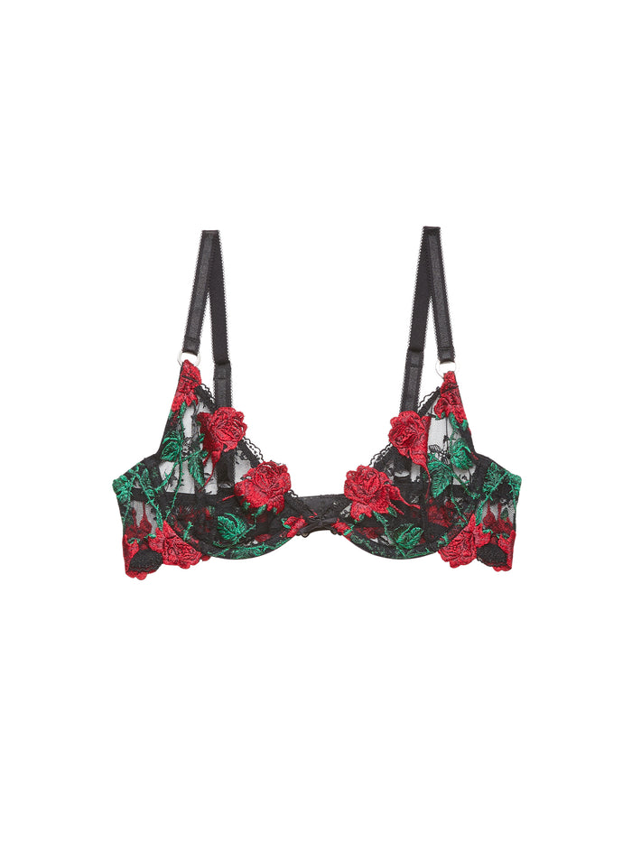 Vampire Rose Embroidery Demi Bra-black-flat