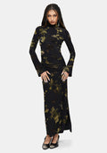 Velda Floral Flocked Mesh Maxi Dress
