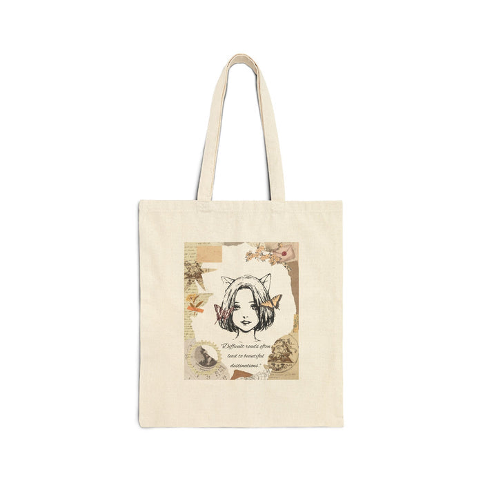 Vintage Floral Kitty Tote Bag — 'Find Your Voice' Canvas Market Tote