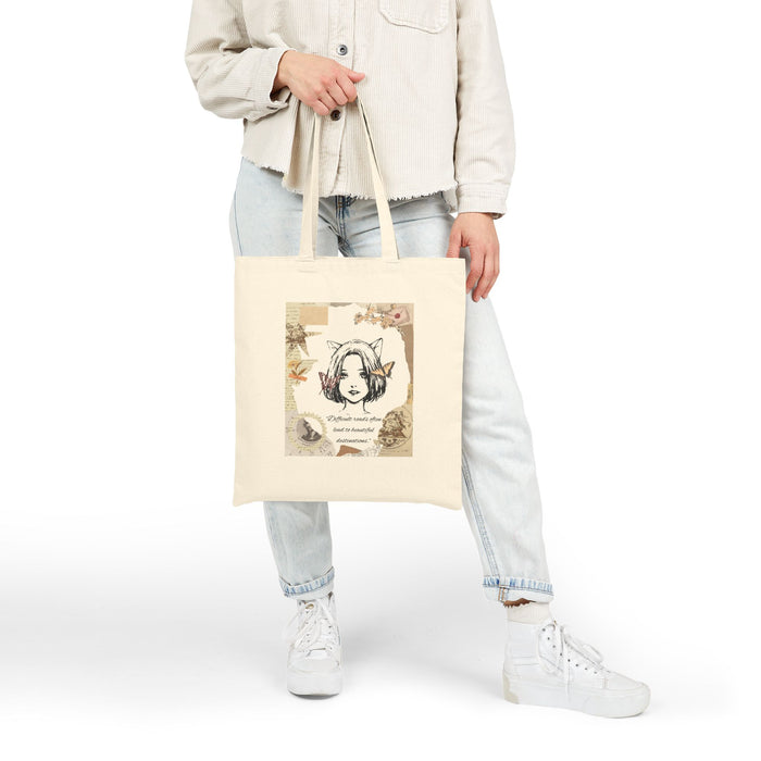 Vintage Floral Kitty Tote Bag — 'Find Your Voice' Canvas Market Tote