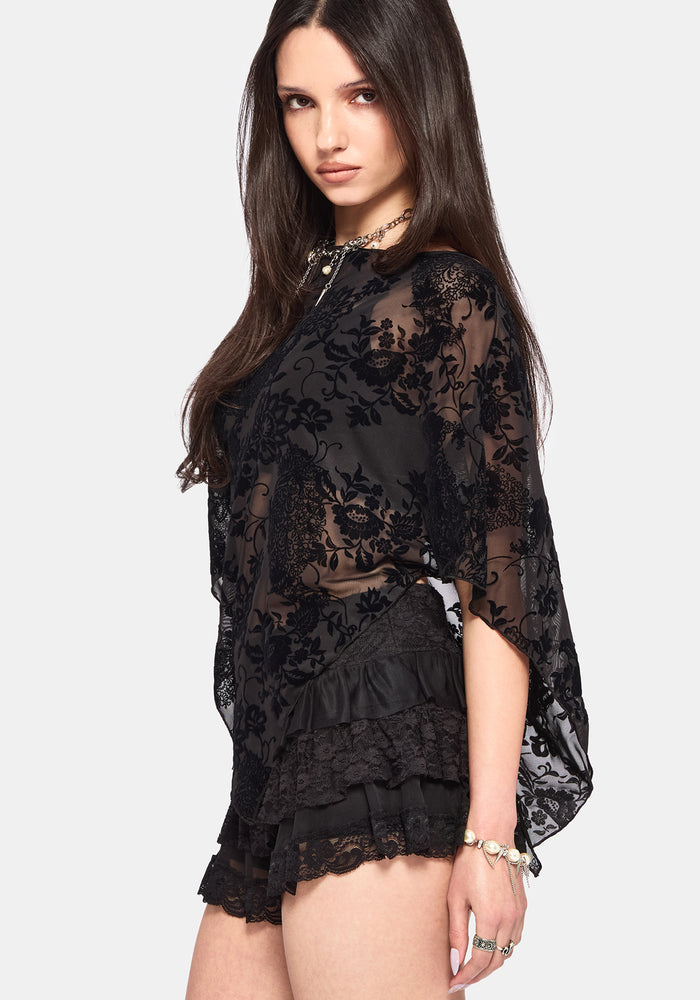 Void Bloom Flocked Mesh Poncho