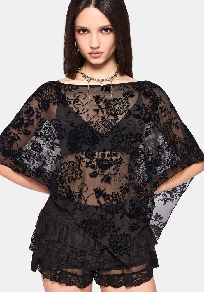 Void Bloom Flocked Mesh Poncho