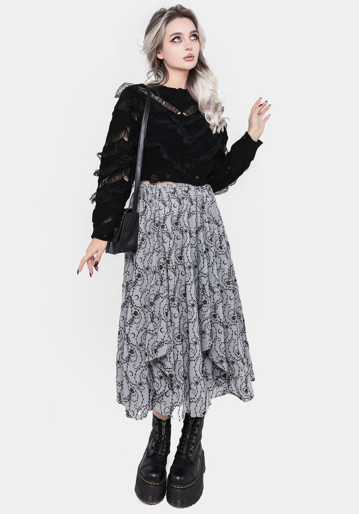Volla Lace Ruffle Distressed Knit Crop Sweater