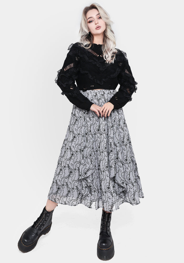 Volla Lace Ruffle Distressed Knit Crop Sweater