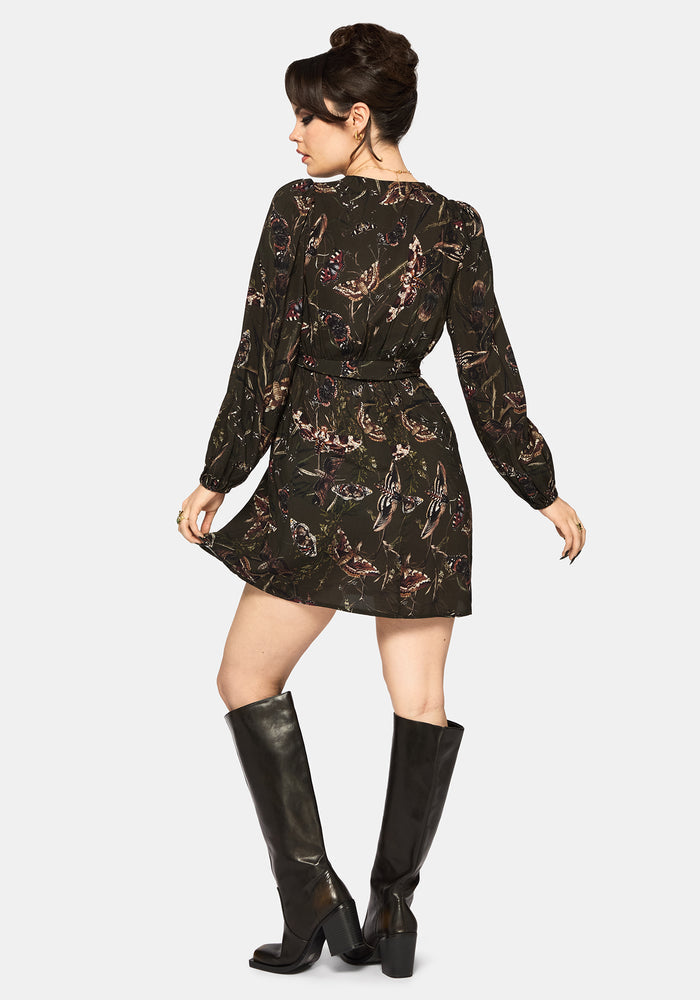 Whispen Moth Print Mini Wrap Dress