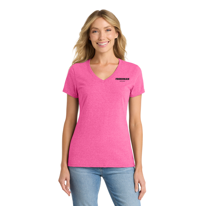 Women's Safety V-Neck Tee - Neon Pink Heather - Freedman - Black Logo