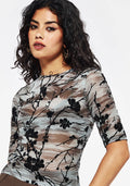 Wytchelm Flocked Mesh Short Sleeve Top - Blue