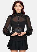 Zia Chiffon Sheer Lace Trim Shirt
