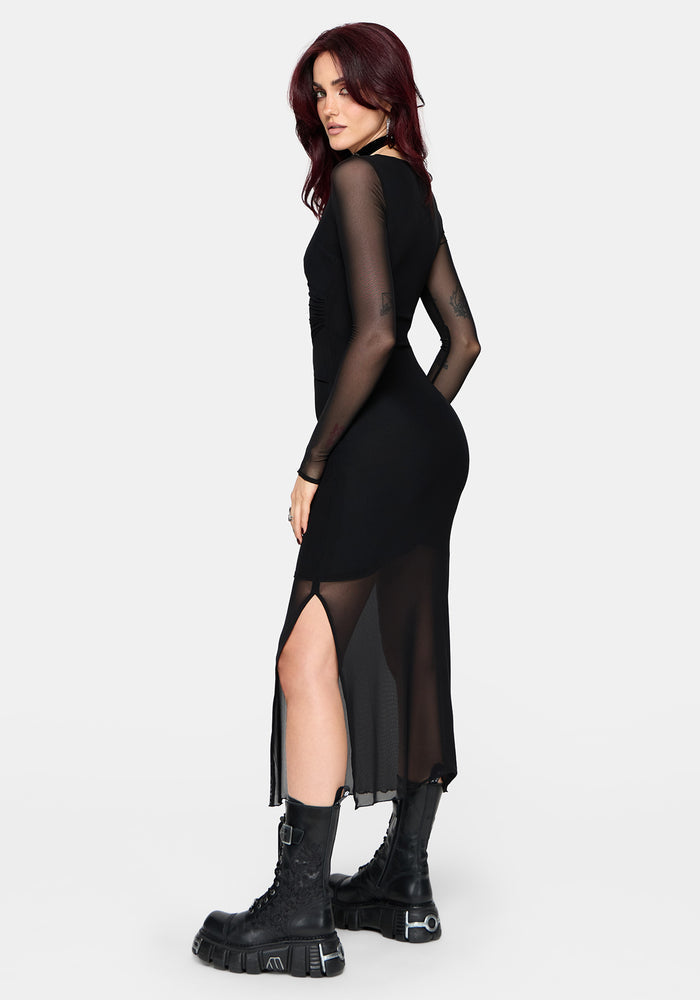 Zillah Ruched Wrap Mesh Midaxi Dress