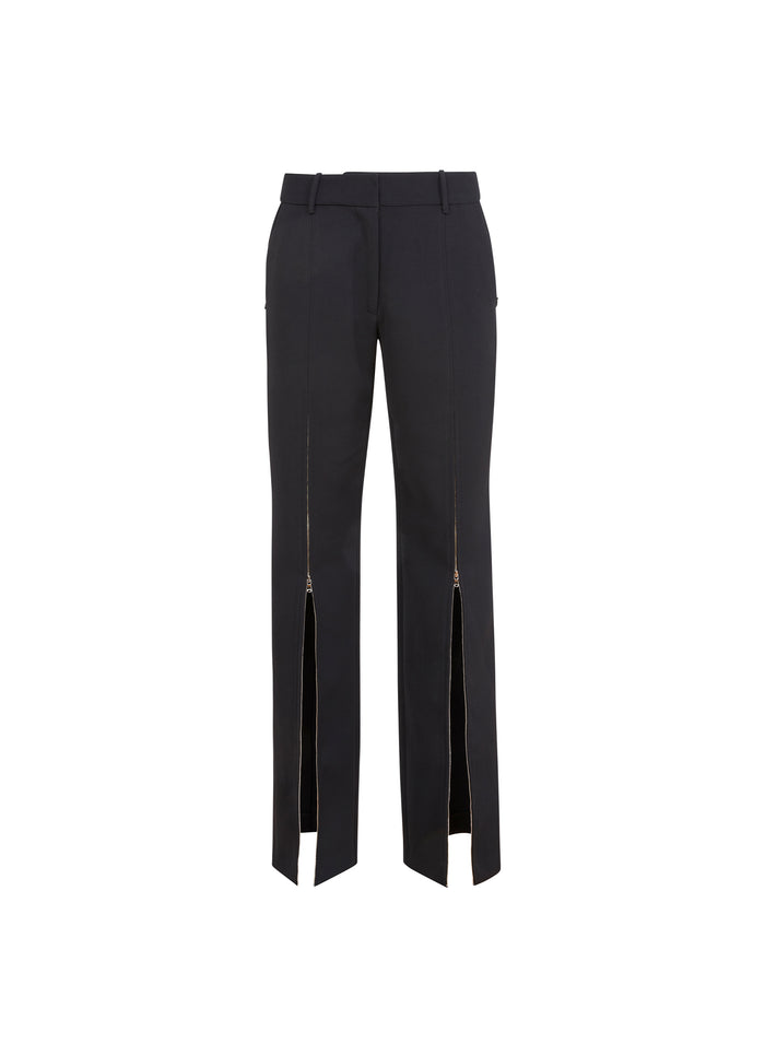 Zipper Split Hem Pant-black-flat