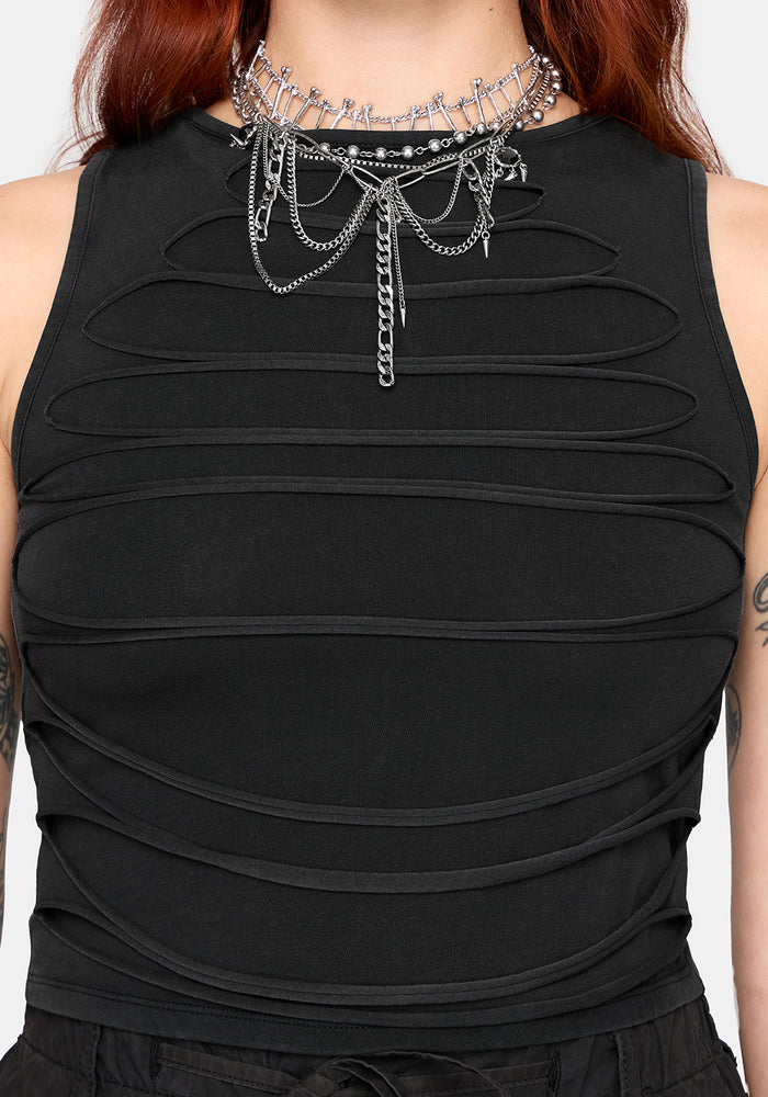 Zuri Distressed Slash Neck Tank Top