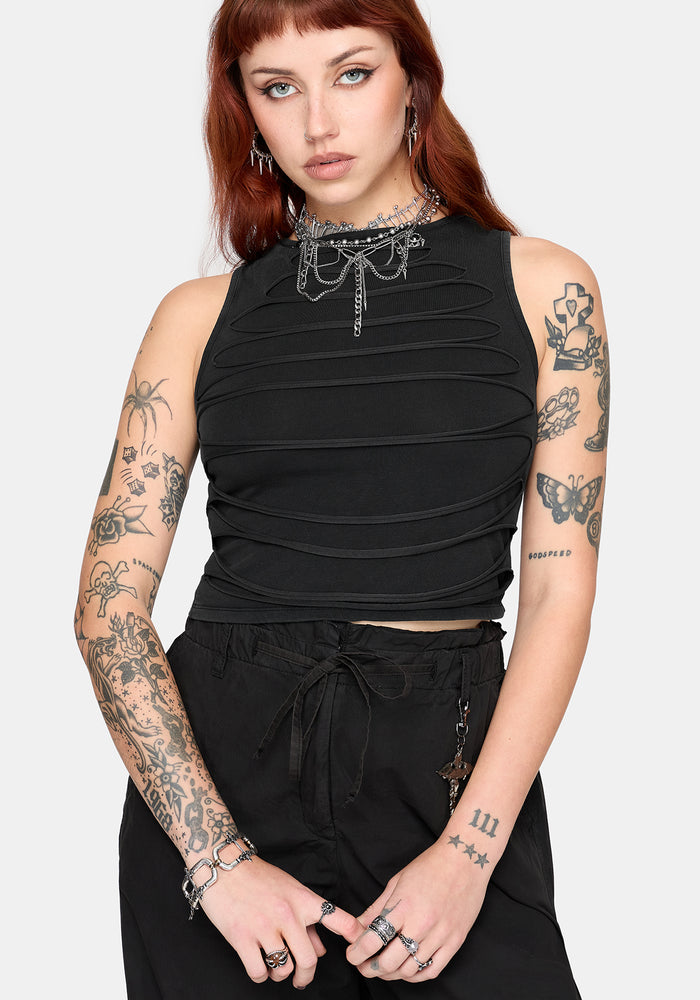 Zuri Distressed Slash Neck Tank Top
