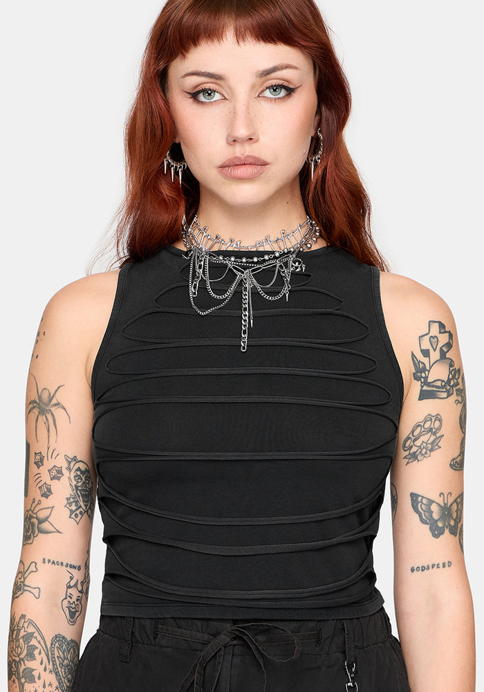 Zuri Distressed Slash Neck Tank Top